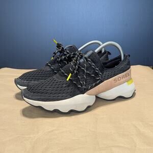 Sorel Kinetic Impact Sneakers Lace Up Black Neon Yellow Womens 9 NL4073 Workout